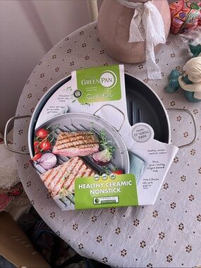 Sur La Table Gray Ceramic Nonstick Grill Pan with Silver Handles